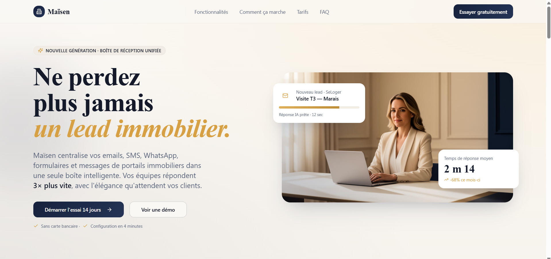 Maïsen — aperçu de la landing page